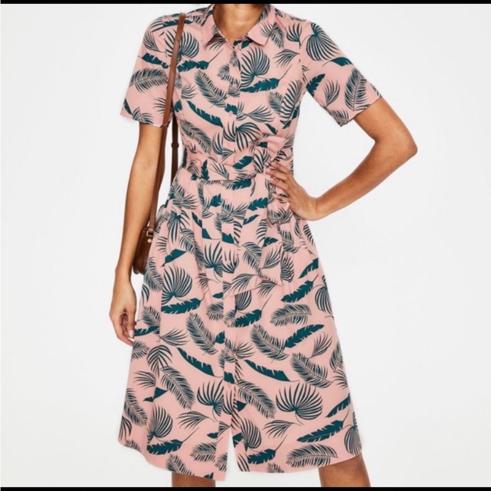 Boden Pink Palm-Print Shirt Dress - Picture 2 of 10